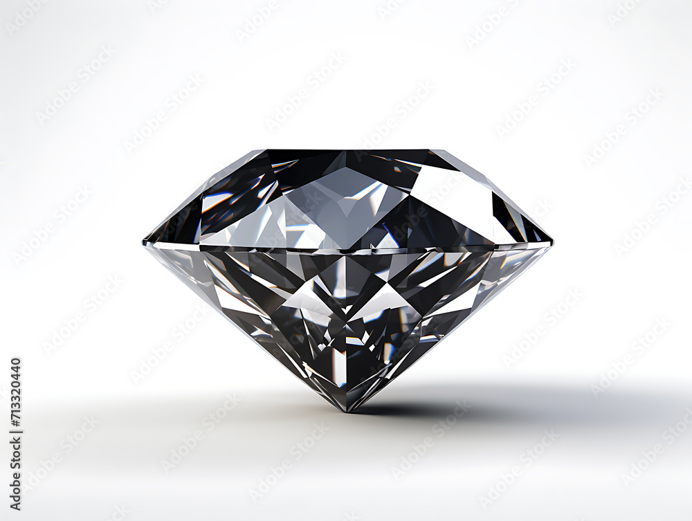 Front view of a beautiful diamond with shadow isolated on a white-coloured background. Created with Generative AI. Front view of a beautiful diamond with shadow isolated on a white-coloured background. Created with Generative AI.