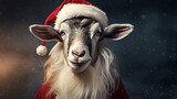 goats in santa claus hat. year of the goat concept