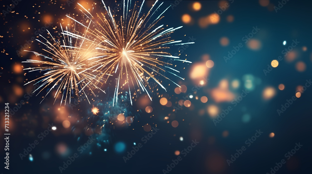 Obraz premium Beautiful creative holiday background with fireworks and sparkles