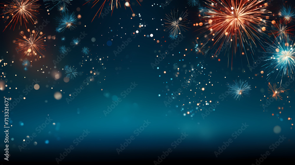 Obraz premium Beautiful creative holiday background with fireworks and sparkles