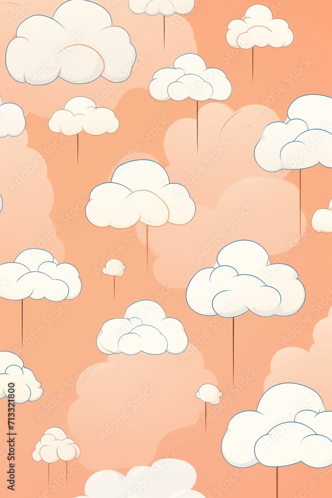 Ivory peach and cloud cute square pattern, in the style of minimalist line drawings