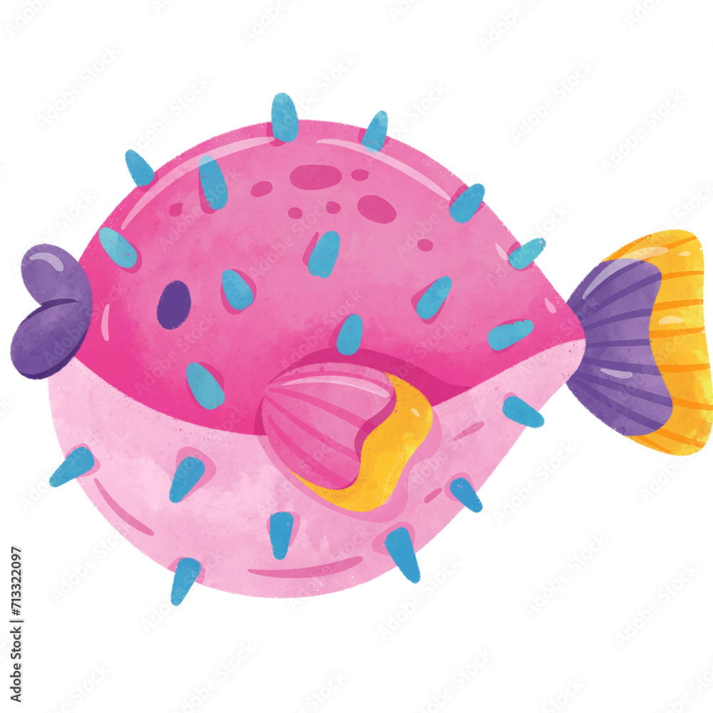 Pufferfish Sea Animal Watercolor Pufferfish Sea Animal Watercolor
