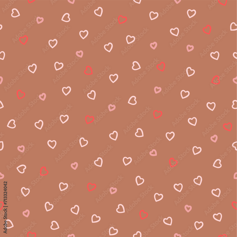 Vector illustration. Seamless pattern, Happy Valentine's Day, Brown background with hearts, love, happiness, templates, cards, wallpapers, for website, brochure, advertisement, social media Vector illustration. Seamless pattern, Happy Valentine's Day, Brown background with hearts, love, happiness, templates, cards, wallpapers, for website, brochure, advertisement, social media