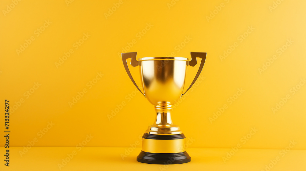 Victorious Cup on Luminous Yellow Background with Stars - Perfect Copy Space for Promotional Content Victorious Cup on Luminous Yellow Background with Stars - Perfect Copy Space for Promotional Content