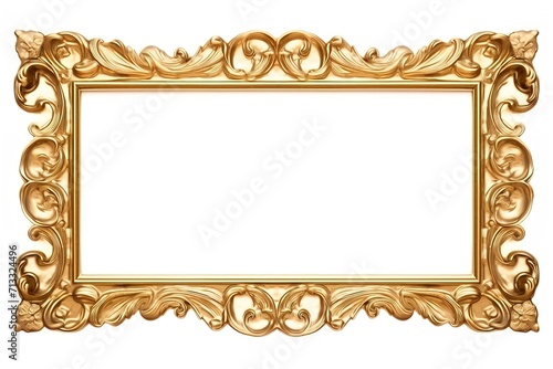 Empty gold decorative frame for a picture or photo on a white background