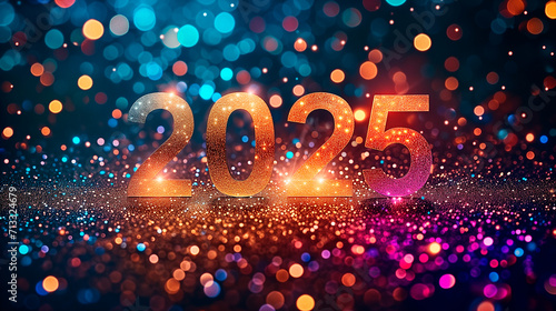 Frohes Neues Jahr, Feiern, Silvester, Sylvester, 2025 Farben, Hintergrund. Karte Design. Glitter Licht, Luxus, Premium, generative AI	
