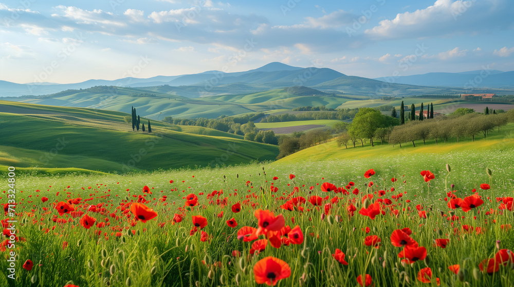 Beautiful landscape with poppies