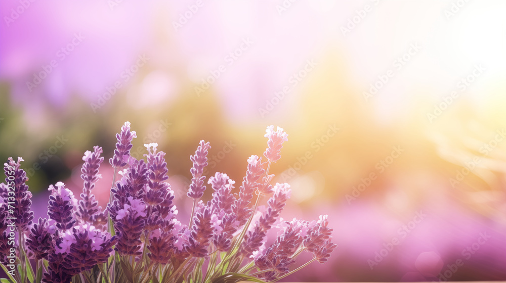 Naklejka premium Lavender flowers in the morning sunlight. Natural floral background.
