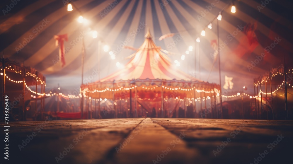 Carnival tent with round arena scene, amusement show. Round circus arena - obrazy, fototapety, plakaty 