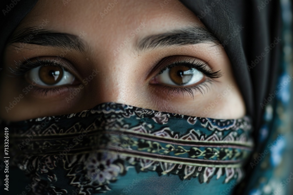 Close up of a beautiful Muslim woman's face, culture and religion concept.