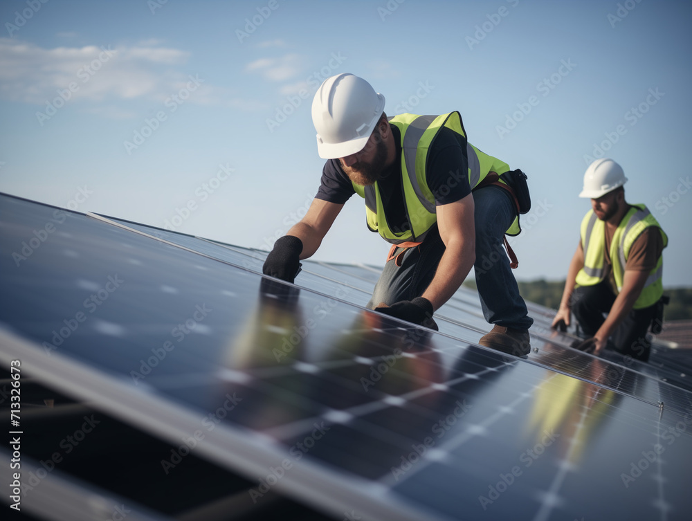 A visual portrayal of the installation of solar panels and advanced technologies. A visual portrayal of the installation of solar panels and advanced technologies.