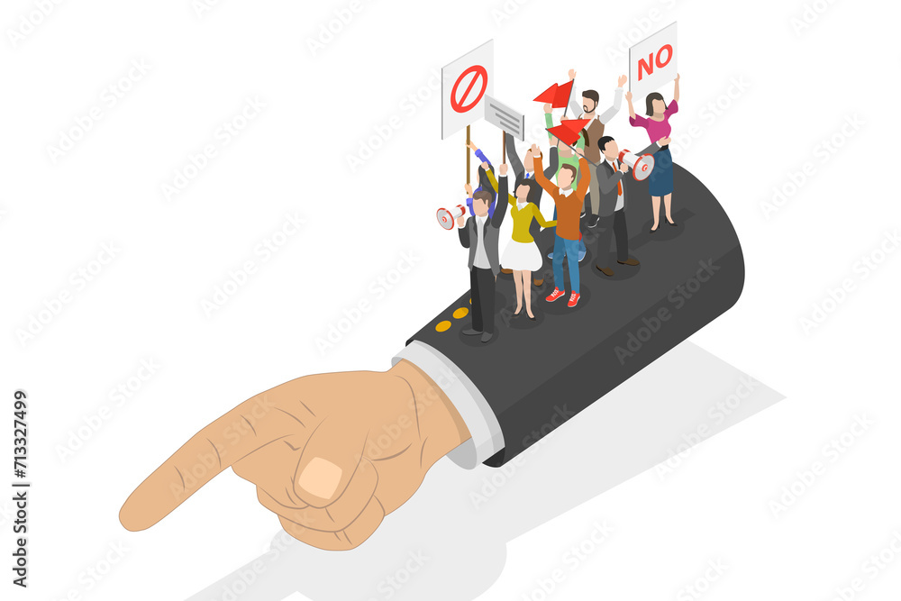 3D Isometric Flat  Conceptual Illustration of Revolution, Crowd of Protesting People