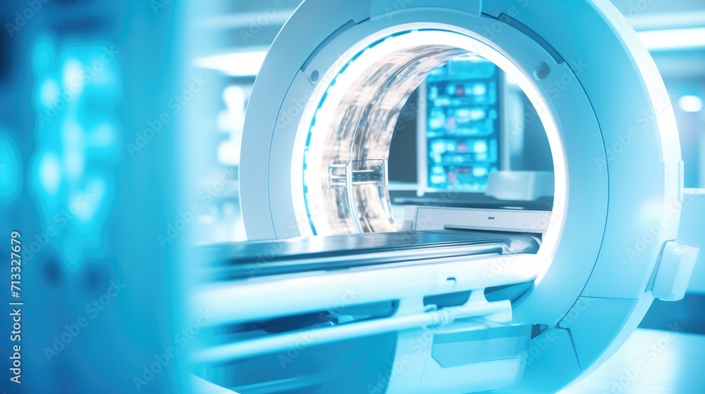 Fototapeta premium MRI machine, blurred medical background. Medical computed tomography