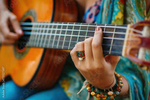 Beautiful woman playing guitar, leisure and lifestyle concept.