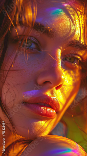 Radiant Beauty: A Vivid and Colorful Portrait Capturing the Vibrancy of a Young Woman