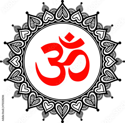 OM mandala frame for decoration, spirituality, ornamental mandala, vector illustration, om mantra for chakra cleansing
