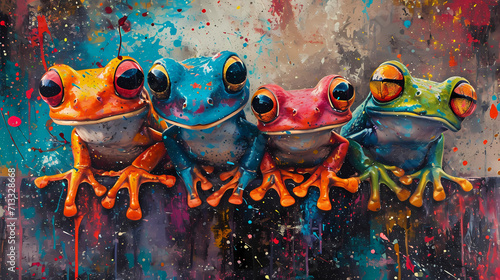 four cute frogs