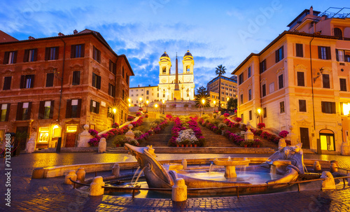 Obraz na płótnie Panorama at the Spanish Steps during the blue hour in Rome, Italy