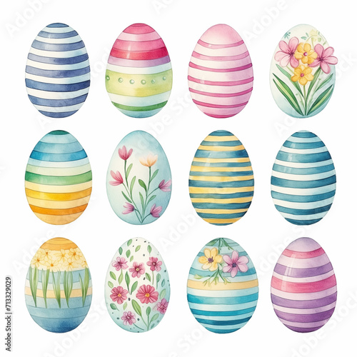 Easter eggs set. Watercolor illustration isolated on white background.