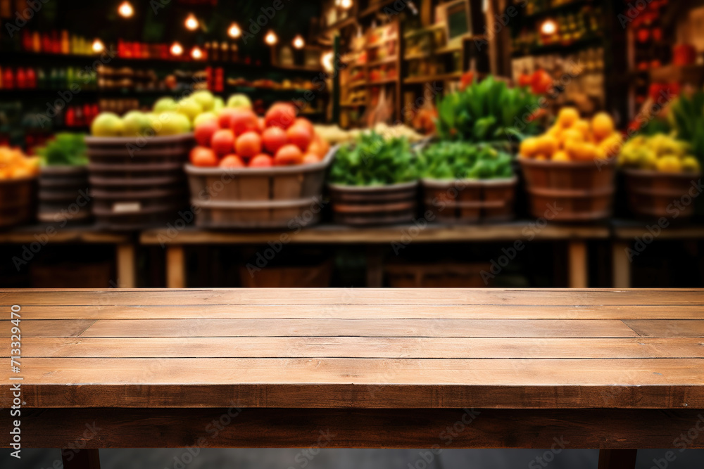 empty wooden table with beautiful grocery store background Stock Photo | Adobe Stock