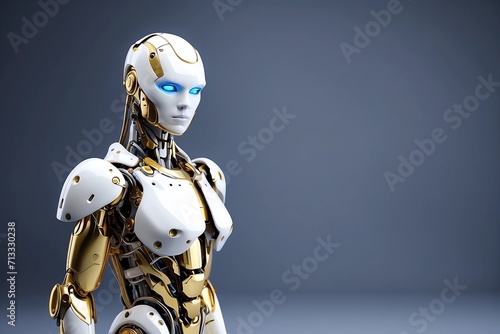 Robot android in golden-white color  clean background