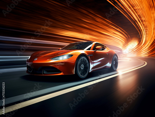 Conceptual image of a sports car driving through a tunnel. A striking image of a car parked in a tunnel  © Business Pics