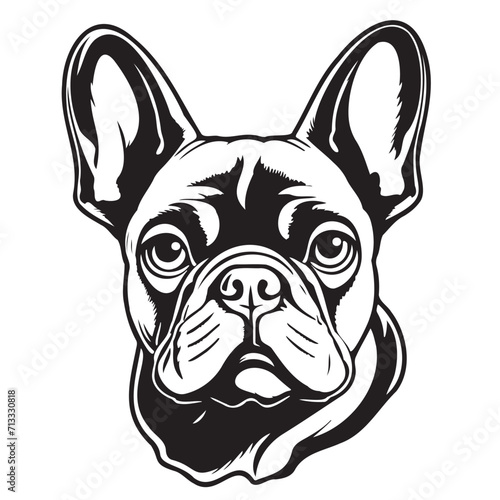 Cute French bulldog head hand drawn sketch in Comic style coloring book Pets