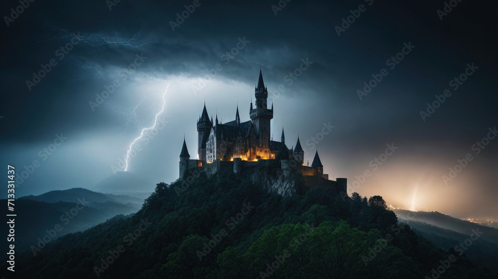 old castle on a hill at night old castle on a hill at night