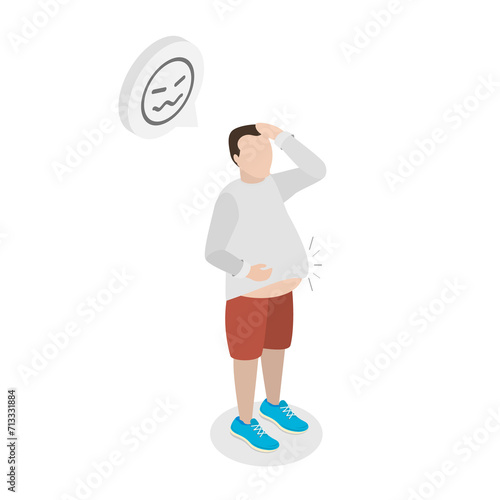 3D Isometric Flat Conceptual Illustration of Stomach Flatulence, Bowel Problem