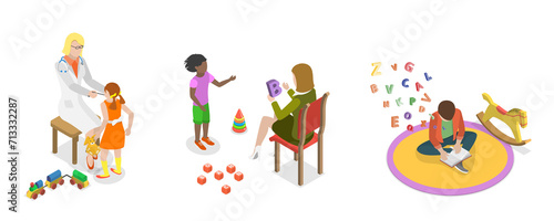 3D Isometric Flat  Conceptual Illustration of Dyslexia  Kids Speaking Problems