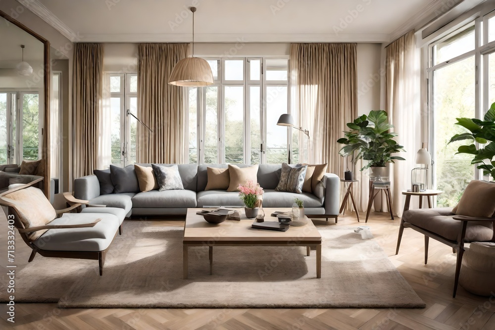 Fototapeta premium modern living room with fireplace