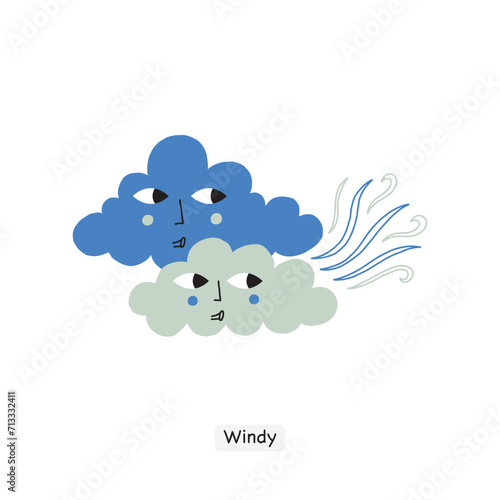 Hand Drawn Windy Weather Forecast Cute Face