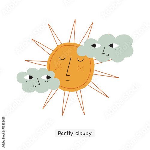 Hand Drawn Partly Cloudy Weather Forecast Cute Face