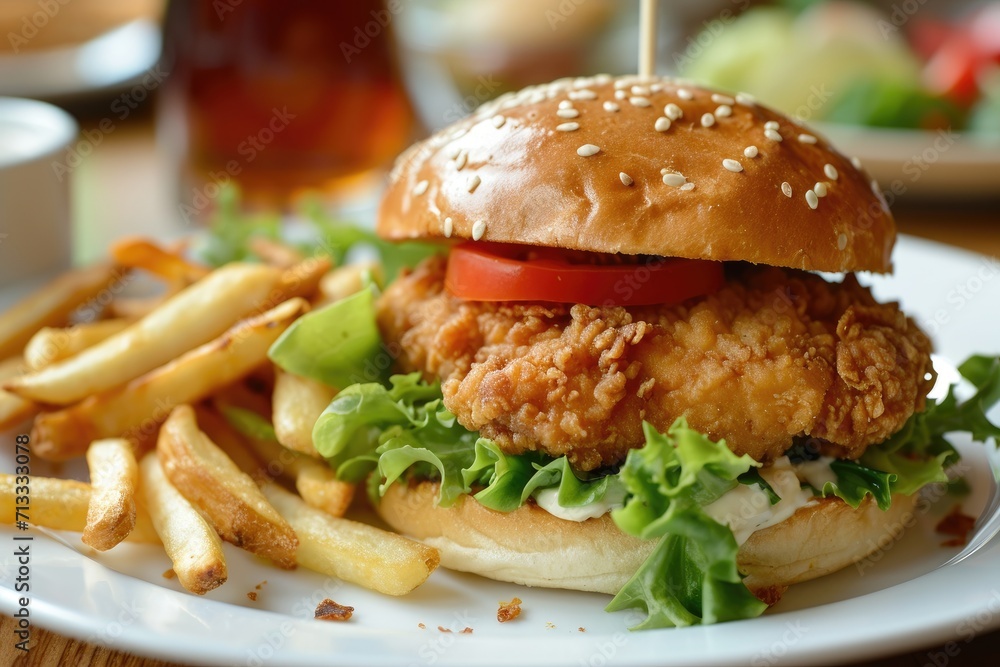 hamburger crispy chicken patty burger with fries hamburger crispy chicken patty burger with fries