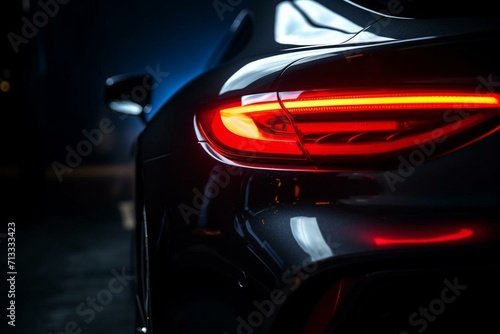Gleaming dark city sports car's taillight. Generative AI