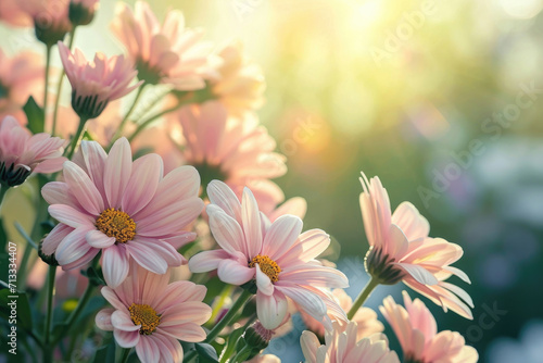 A bouquet of flowers bathed in soft sunlight