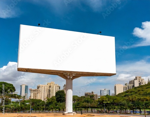 Empty white large billboard sign in a generic city in Africa. AI generated image.