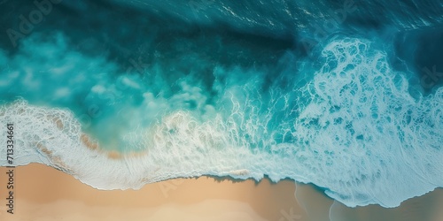 Drone and Bird eye view of ocean and sea wave on beach in summer