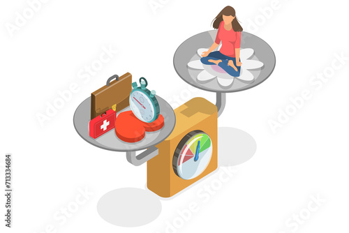 3D Isometric Flat Conceptual Illustration of Routine And Boundaries, Work and Life Balance
