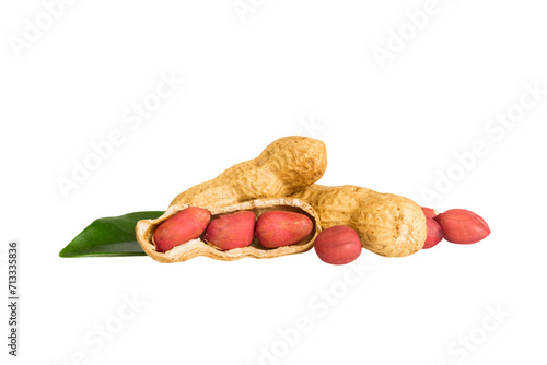 pile unpeeled peanuts isolated on white background, top view. Flat lay Healthy food concept