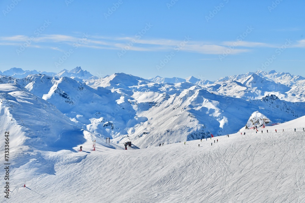 Courchevel ski resort in the mountains by winter 