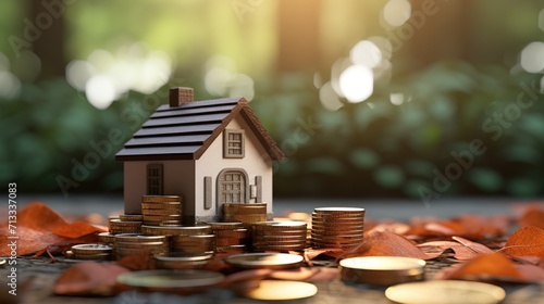 Wallpaper Mural house with coins stacked next to it, home loan concept Torontodigital.ca