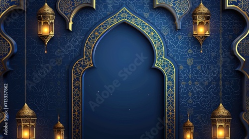 Eid Mubarak Islamic festival background with Mosque window and islamic decorations - AI Generated  photo