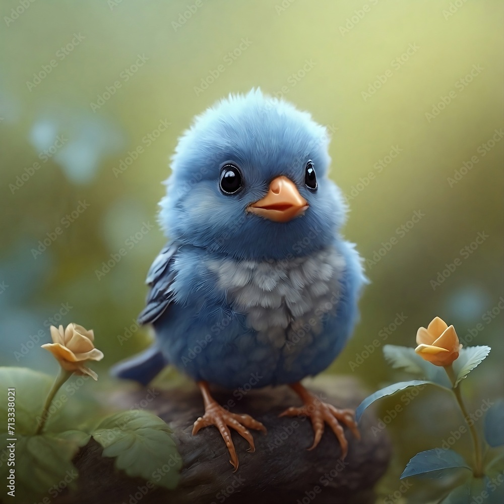 Cute little Blue color bird on a branch 