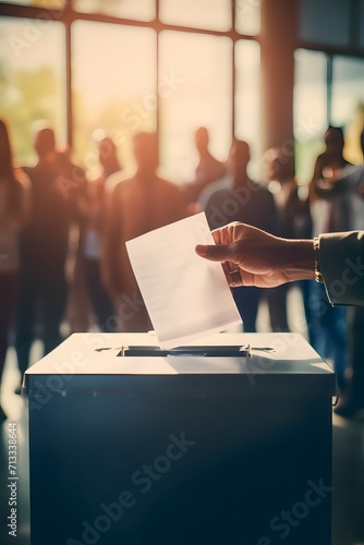 Diverse hands voting at polling station as right to vote democracy holding blank decision document