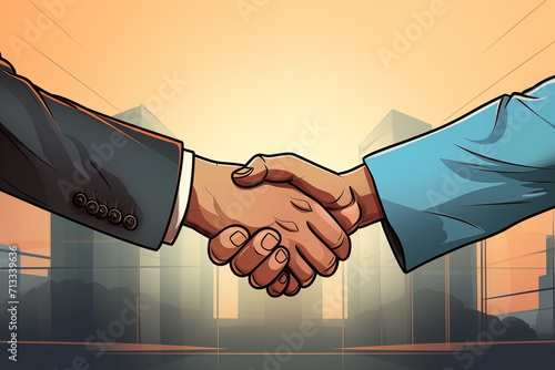 Close up shaking hand. Cartoon sylte. Flat style. Collaboration and teamwork concept. Generated AI photo