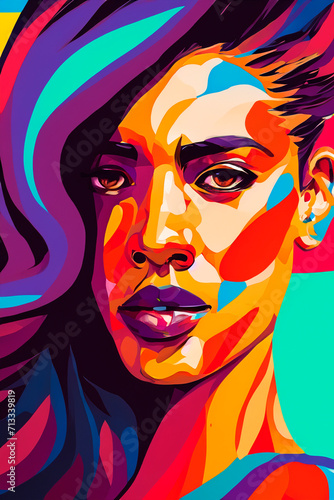 vector conceptual portrait of a beautiful woman in pop art style