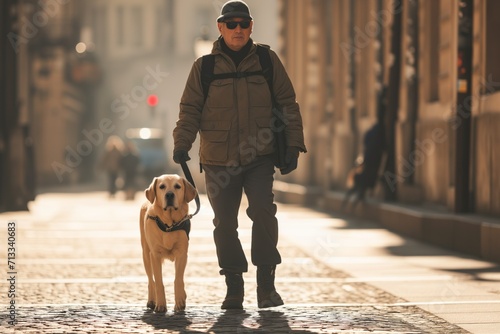 Blind Man With Guide Dog, Navigating With Determination And Trust photo