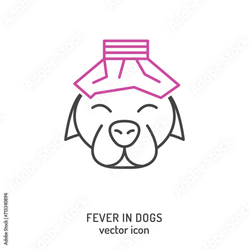 Dog fever and lethargy icon. Hyperthermia in dogs.