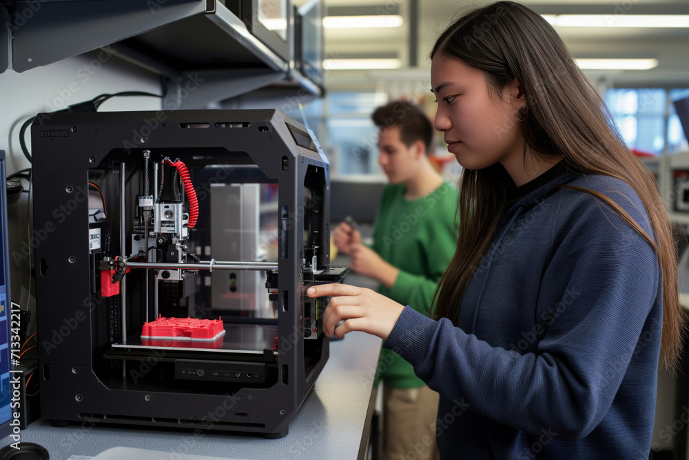 Intern And Supervisor Operating 3D Printer, Collaborating In Medical Innovation Intern And Supervisor Operating 3D Printer, Collaborating In Medical Innovation